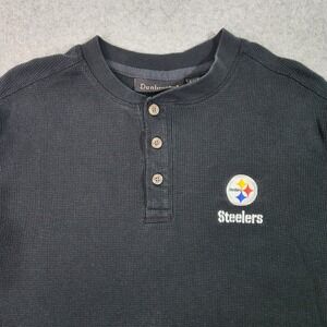 Pittsburgh Steelers NFL‎ Shirt Mens L Black Dunbrooke Waffle 3 Button Longsleeve